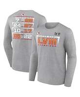 Men's Fanatics Heather Charcoal Kansas City Chiefs Super Bowl Lviii Champions Counting Points Score Long Sleeve T-shirt