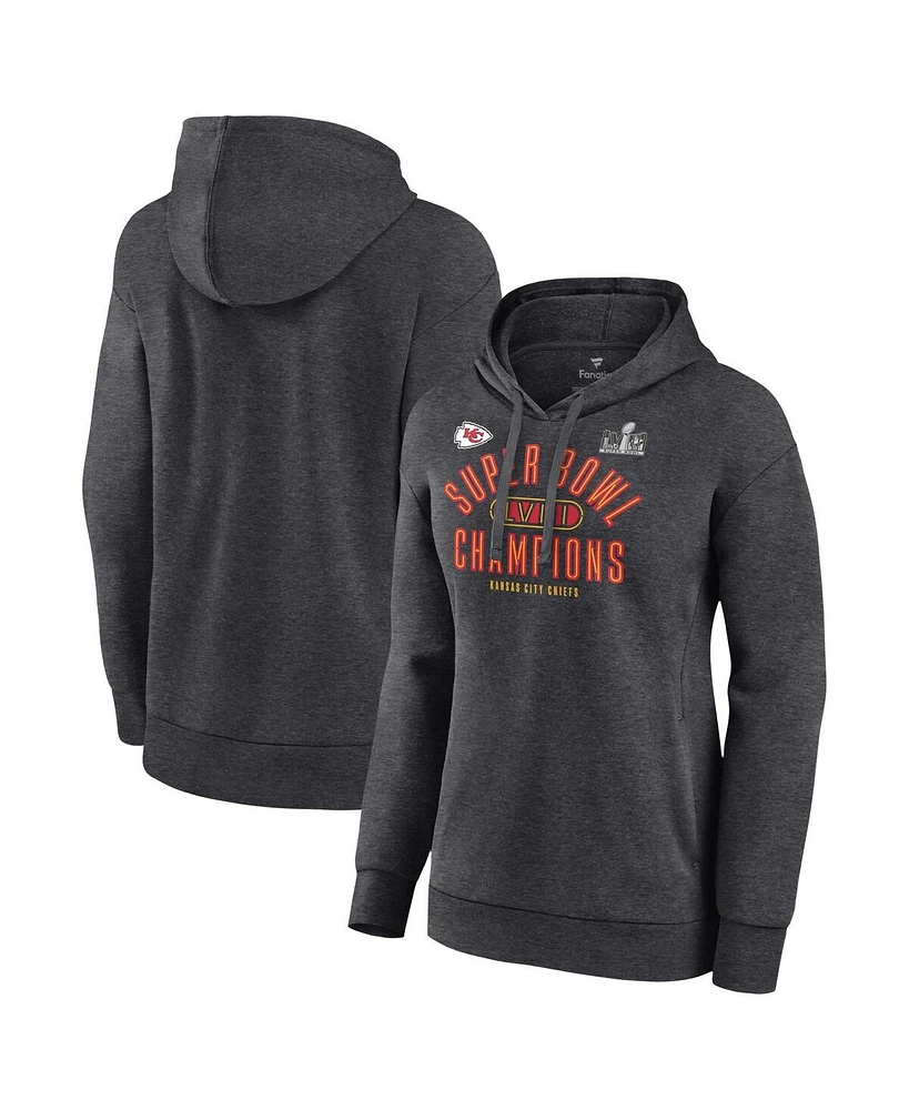 Women's Fanatics Heather Charcoal Kansas City Chiefs Super Bowl Lviii Champions Under the Lights Fleece Pullover Hoodie