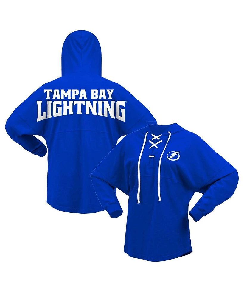 Women's Fanatics Blue Tampa Bay Lightning Jersey Lace-Up V-Neck Long Sleeve Hoodie T-shirt