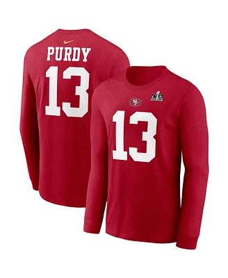 Men's Nike Brock Purdy Scarlet San Francisco 49ers Super Bowl Lviii Patch Player Name and Number Long Sleeve T-shirt