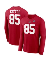 Men's Nike George Kittle Scarlet San Francisco 49ers Super Bowl Lviii Patch Player Name and Number Long Sleeve T-shirt