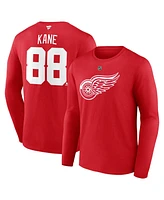 Men's Fanatics Patrick Kane Red Detroit Wings Authentic Stack Name and Number Long Sleeve T-shirt