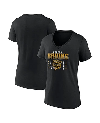 Women's Fanatics Black Distressed Boston Bruins Centennial T-shirt