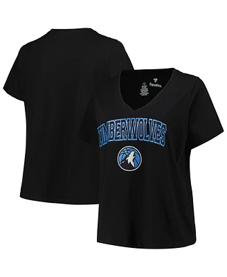 Women's Profile Black Minnesota Timberwolves Plus Size Arch Over Logo V-Neck T-shirt