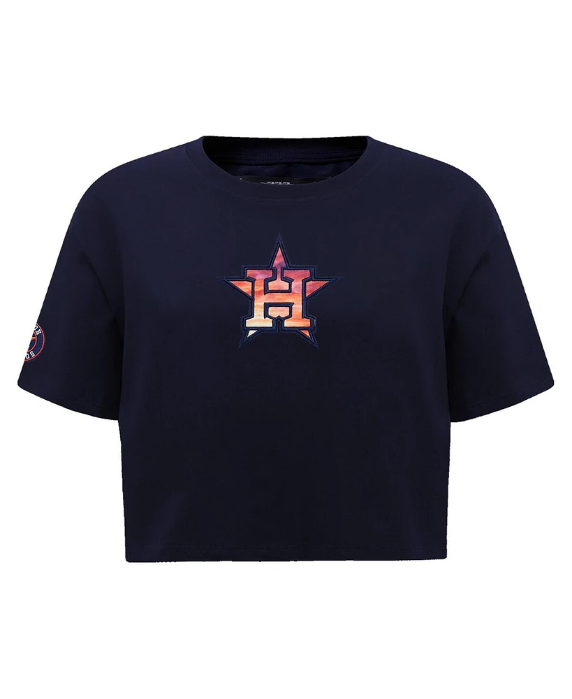Women's Pro Standard Navy Houston Astros Painted Sky Boxy Cropped T-shirt