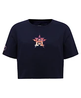 Women's Pro Standard Navy Houston Astros Painted Sky Boxy Cropped T-shirt