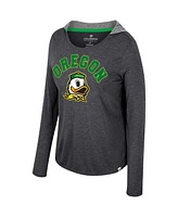 Colosseum Women's Oregon Ducks Distressed Heather Long Sleeve Hoodie T-shirt