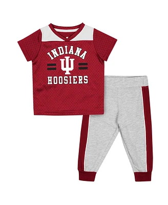 Baby Boys and Girls Colosseum Crimson, Heather Gray Indiana Hoosiers Ka-Boot-It Jersey and Pants Set