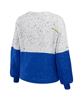Women's Wear by Erin Andrews White, Royal Los Angeles Rams Lighweight Modest Crop Color-Block Pullover Sweater