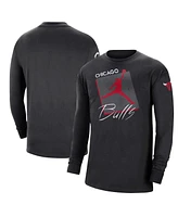 Men's Jordan Black Distressed Chicago Bulls Courtside Max 90 Vintage-Like Wash Statement Edition Long Sleeve T-shirt