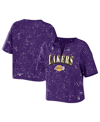 Women's Wear by Erin Andrews Purple Los Angeles Lakers Bleach Splatter Notch Neck T-shirt