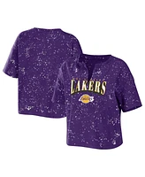 Women's Wear by Erin Andrews Purple Los Angeles Lakers Bleach Splatter Notch Neck T-shirt