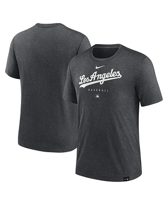 Men's Nike Heather Charcoal Los Angeles Dodgers Authentic Collection Early Work Tri-Blend Performance T-shirt