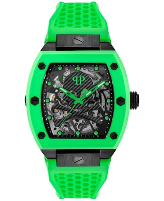 Philipp Plein Men's Automatic The Skeleton Green Silicone Strap Watch 44mm