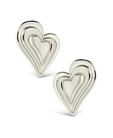 Sterling Forever Silver-Tone or Gold-Tone Statement Beating Heart Studs
