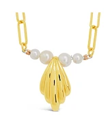 Sterling Forever Silver-Tone or Gold-Tone Cultured Shell Pearls With Pendant Cherie Necklace