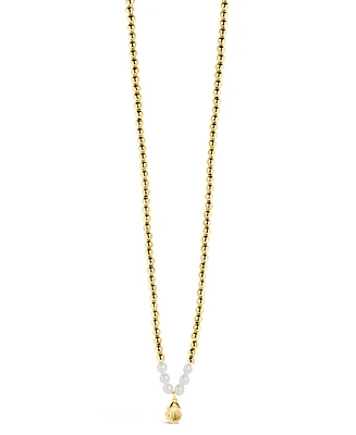 Sterling Forever Silver-Tone or Gold-Tone Cultured Pearl And Shell Pendant Marjorie Necklace