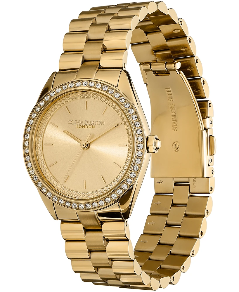 Olivia Burton Women's Bejeweled Gold-Tone Stainless Steel Watch 34mm