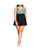 Women's Plus Empire Print Swim Dress