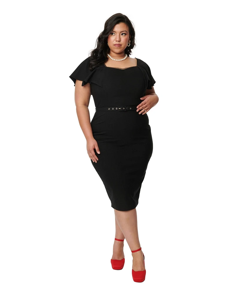 Plus Short Flutter Sleeve Sweetheart Neck Wiggle Dress