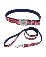 Coastal Pet Ribbon Dog Leash Set - Patterned Dog Leash (5/8" x 6') & Patterned Dog Collar (5/8" x 12"–18") - Red with Paws