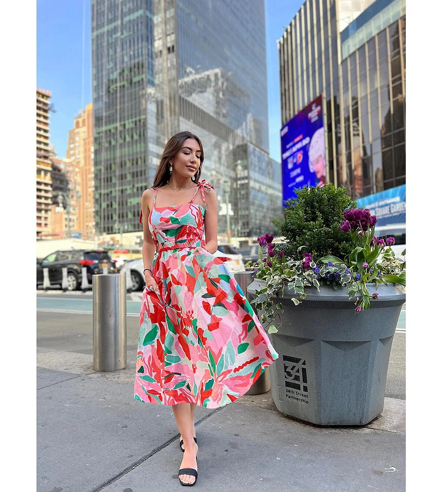 Jessie Zhao New York Grace Floral Cotton Sleeveless Midi Dress