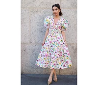 Jessie Zhao New York Oliana Floral Smocked Midi Dress