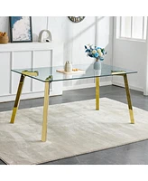 Simplie Fun Rectangular Glass Dining Table, Golden Legs