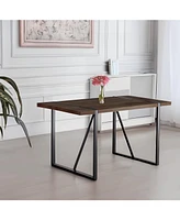 Simplie Fun 55" Rustic Industrial Mdf Walnut Dining Table