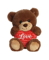 Aurora Small Universal Love Bear Valentine Heartwarming Plush Toy Brown 8"
