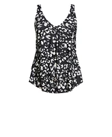 Plus V-Neck Tiered Print Tankini Top