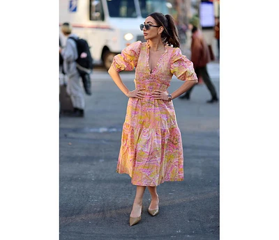 Jessie Zhao New York Astrid Marble Smocked Midi Dress