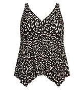 Women' s Plus Sharkbite Print Tankini Top