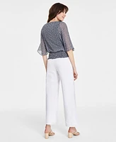 Sam & Jess Women's Round-Neck 3/4-Sleeve Smocked-Waist Blouse