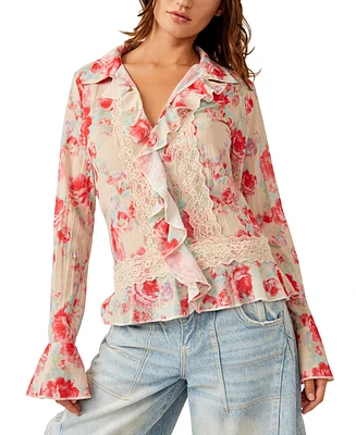 Free People Women's Bad At Love Printed Ruffled Blouse