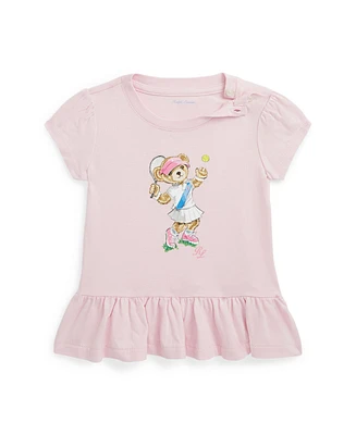 Polo Ralph Lauren Baby Girls Bear Cotton Jersey Peplum T Shirt