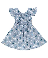 Bluey Little Girls Floral Chambray Skater Dress Toddler|Child