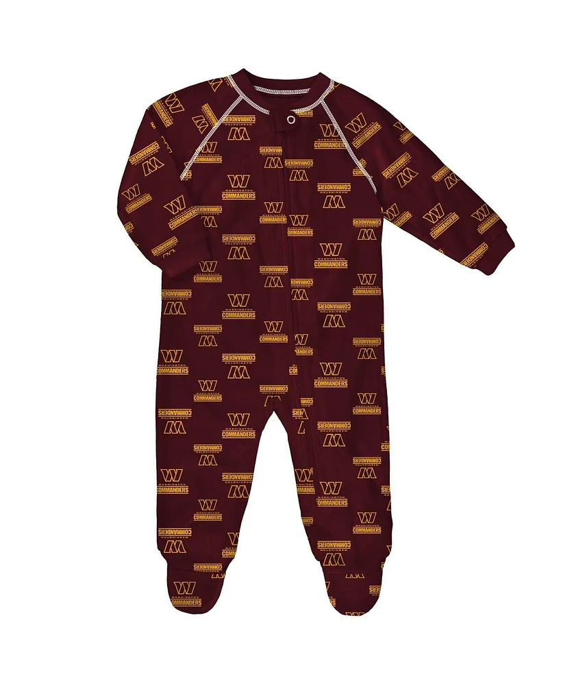 Baby Boys and Girls Burgundy Washington Commanders Raglan Full-Zip Sleeper