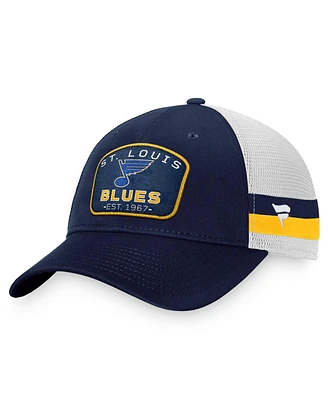 Men's Fanatics Navy, White St. Louis Blues Fundamental Striped Trucker Adjustable Hat