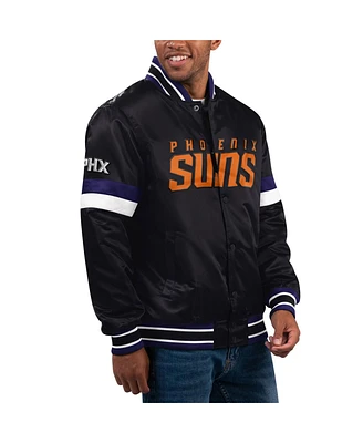 Men's Starter Black Phoenix Suns Home Game Satin Full-Snap Varsity Jacket