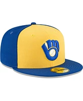 Men's New Era Yellow Milwaukee Brewers Cooperstown Collection Wool 59FIFTY Fitted Hat