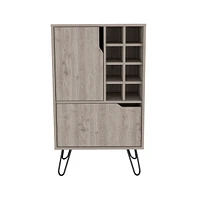 Depot E-shop Zamna L Bar Single Door Cabinet, Eight Built-in Wine Rack, Four Legs, Light Gray