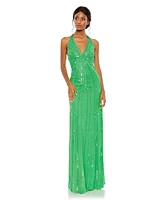 Women's Crystal Embellished Cascade Open Back Column Gown