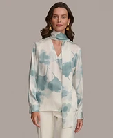 Donna Karan Women's Printed Tie-Neck Long-Sleeve Blouse