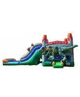 Xjump T-Rex Dinosaur Inflatable Water Slide Bounce House Combo with Splash Pool (with Air Blower), Commercial Grade, 100% Pvc Vinyl, for Kids and Adul