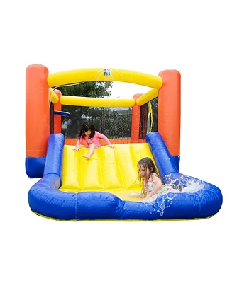 JumpOrange Orange Small Bounce House Water Slide with Pool for Little Kids and Toddlers (with Blower), Jump and Slide, Basketball Hoop, Backyard Water