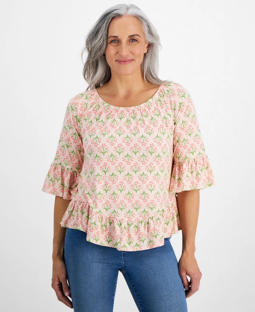 Style & Co Petite Flower Bunch On/Off-Shoulder Knit Top, Created for Macy's