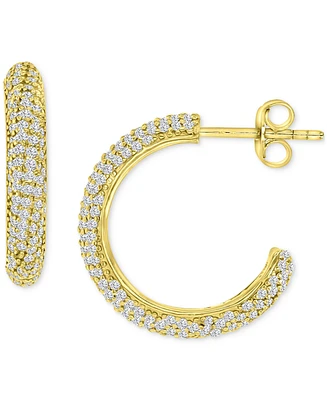 Cubic Zirconia Pave Small Hoop Earrings in 14k Gold-Plated Sterling Silver, 0.79"