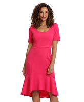 London Times Women's Scoop-Neck Trumpet-Hem Dress