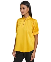 Karl Lagerfeld Women's Stand-Collar Puffed-Sleeve Top